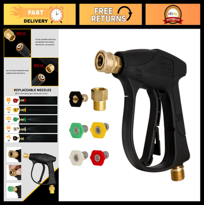 #ad High Pressure Washer Gun 4350 PSI 1 4quot; Quick Connector 5 Nozzle Tips M22 Fitt $40.99