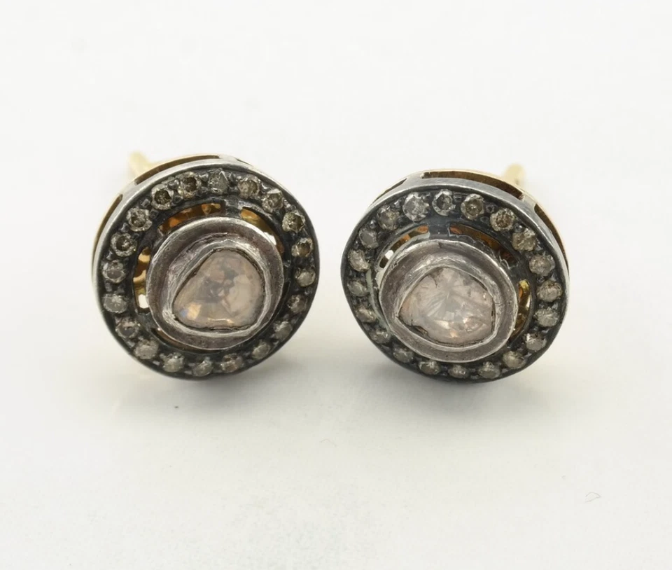 Серьги-гвоздики из серебра 925 пробы с бриллиантами подлинная розовая огранка полки и паве - Изображение 4 из 4