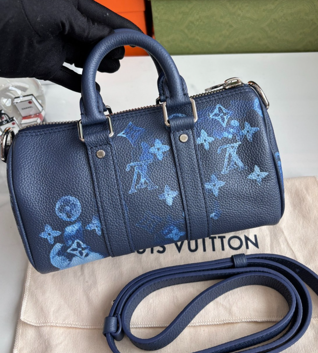 Louis Vuitton Navy Blue Keep All XS 2-Way Crossbody Bag Like New