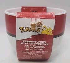Nintendo Pokémon Pokeball 20 Oz Ceramic Ramen Noodle Bowl W/ Chopsticks Gift NEW