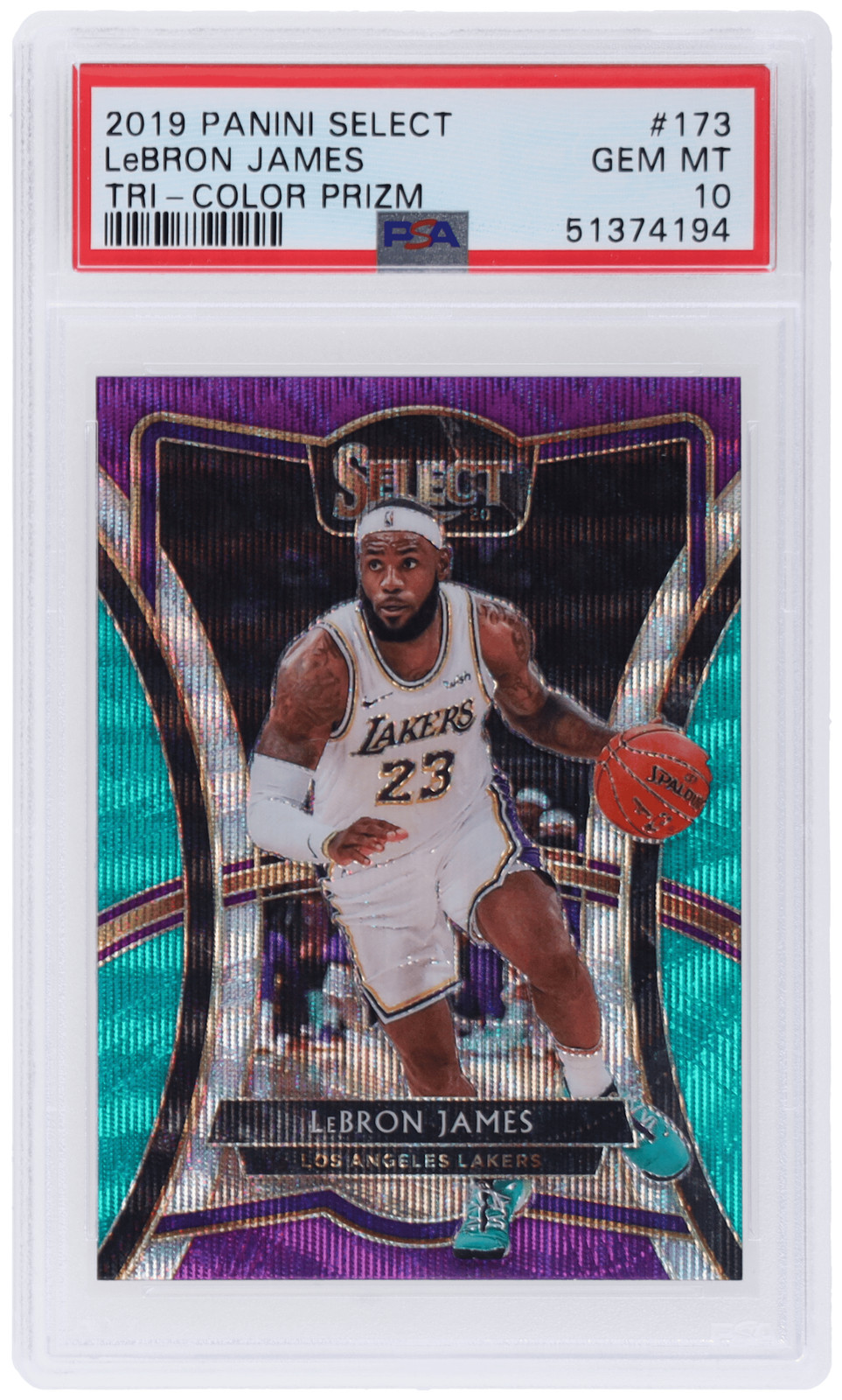 2019 Panini Select LeBron James Premier Level Tri Color Prizm #173 PSA 10
