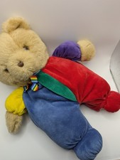 Vintage Eden Teddy Bear Colorblock Plush Velour Primary Colors Rainbow Bow 1990s
