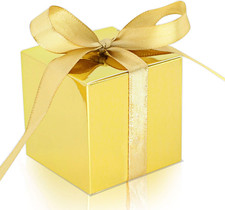 70 Pack Favor Boxes 2X2X2 Inch Candy Boxes Gold Gift Boxes with Ribbons