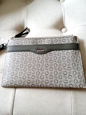 Guess Los Angeles Large Wristlet Gray 9x6 Signature Print Wallet Clutch