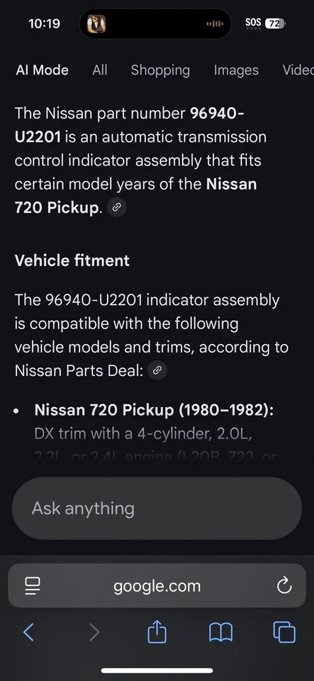 Nuevo indicador de cambio de marchas automático OEM Nissan 9694001W05 para camioneta 720 1980-82 Foto 3 de 4