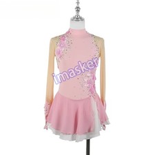 Pink Women Girls Figure Ice Skating Dress Performance Competition Skirt