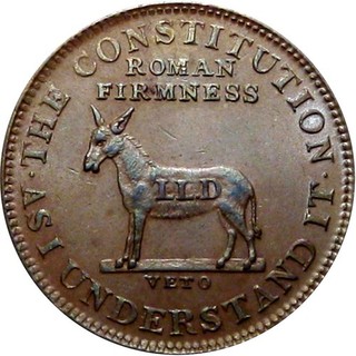 1834 Anti Andrew Jackson Political Hard Times Token Donkey Jackass Sword HT 70