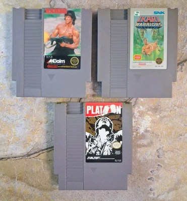 Lot (3) Rambo, Ikari Warriors, Platoon - Nintendo NES *TESTED*