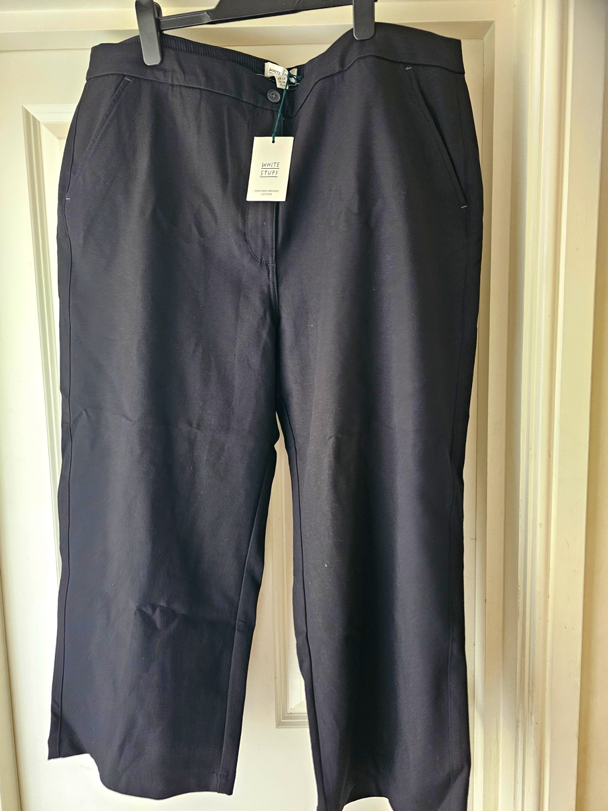 White Stuff Black Corduroy Crop Straight Leg Trousers UK 20 32in
