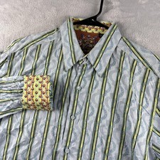 Robert Graham Shirt Mens Large Blue Stripe Long Sleeve Button Up Flip Cuff