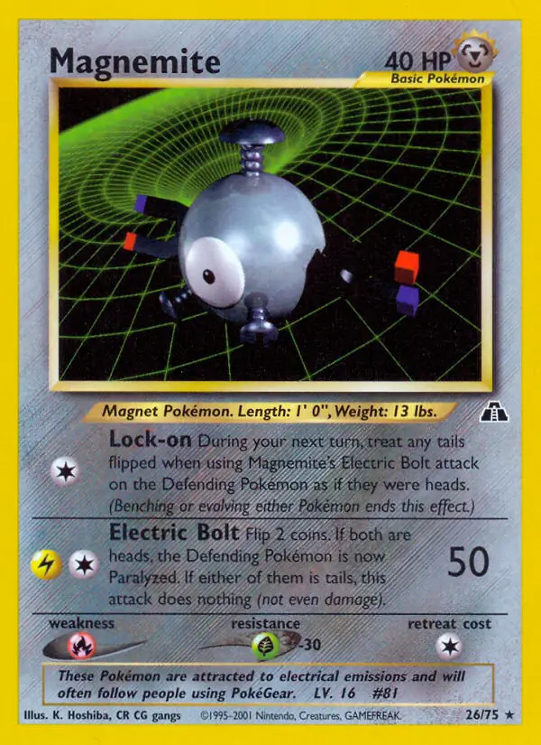 Magnemite - 26/75 - Pokemon Neo Discovery Unlimited Rare Card WOTC NM