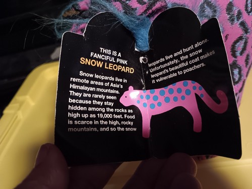 Vintage 1990 Applause Snow Leopard Hot Pink Firm Plüsch Realistisch WWF - Bild 5 von 6