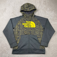 The North Face Hoodie Boys L Surgent Full Zip Gray Yellow Fleece Hiking Outdoors