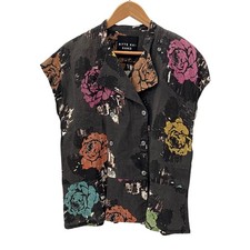 Bitte Kai Rand Linen Top Lagenlook Artsy Small Black Gray Floral Sleeveless Boho Bitte Kai Rand Linen Top Lagenlook Artsy Small Black Gray Floral Sleeveless Boho - Image 1