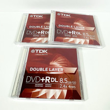 TDK DVD+R Double Layer 8.5 GB 2.4x 4hrs recordable discs x3