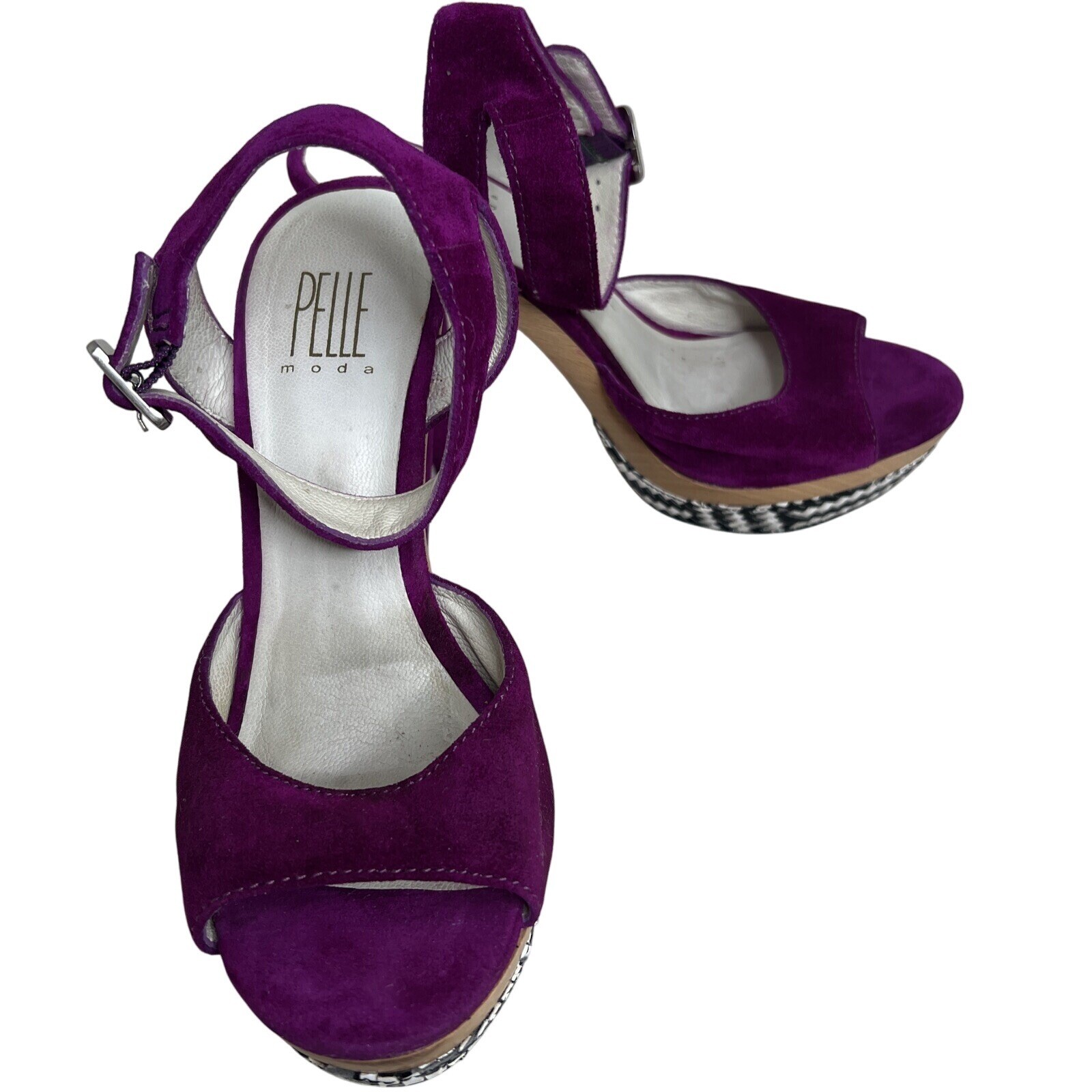 Pelle Moda Womens Purple Suede Platform Heels with Adjustable Ankle Strap Size 7M