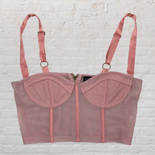 White Fox Womens Size Medium Bustier Corset Pink Adjustable Ribbon Straps