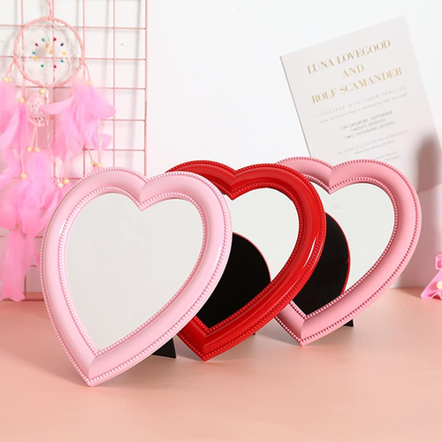 Desk Heart Mirror, Wall Mounted Mirror with Bracket Hanging Hole, 11"X10.6" Purp - Picture 6 of 7