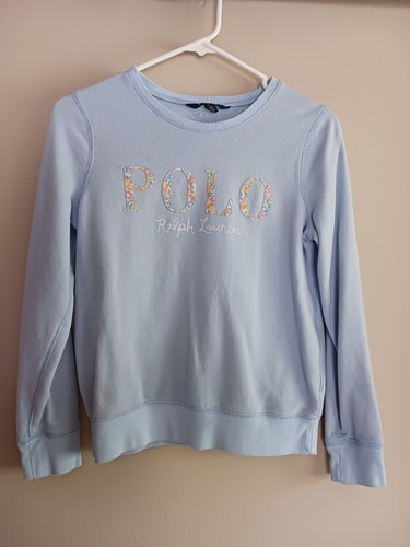 Polo Ralph Lauren Girls'  Floral Embroidered Polo Pullover Sweatshirt XL 16 Blue