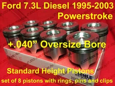 Ford 7.3 7.3L Diesel Pistons +.040 set w/ Rings 95-03 MAHLE Clevite set of 8