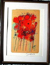 WILHELM SCHLOTE >Blumen ohne Titel< HAND-SIGNIERT,  30x40 mit Rahmen,SELTEN