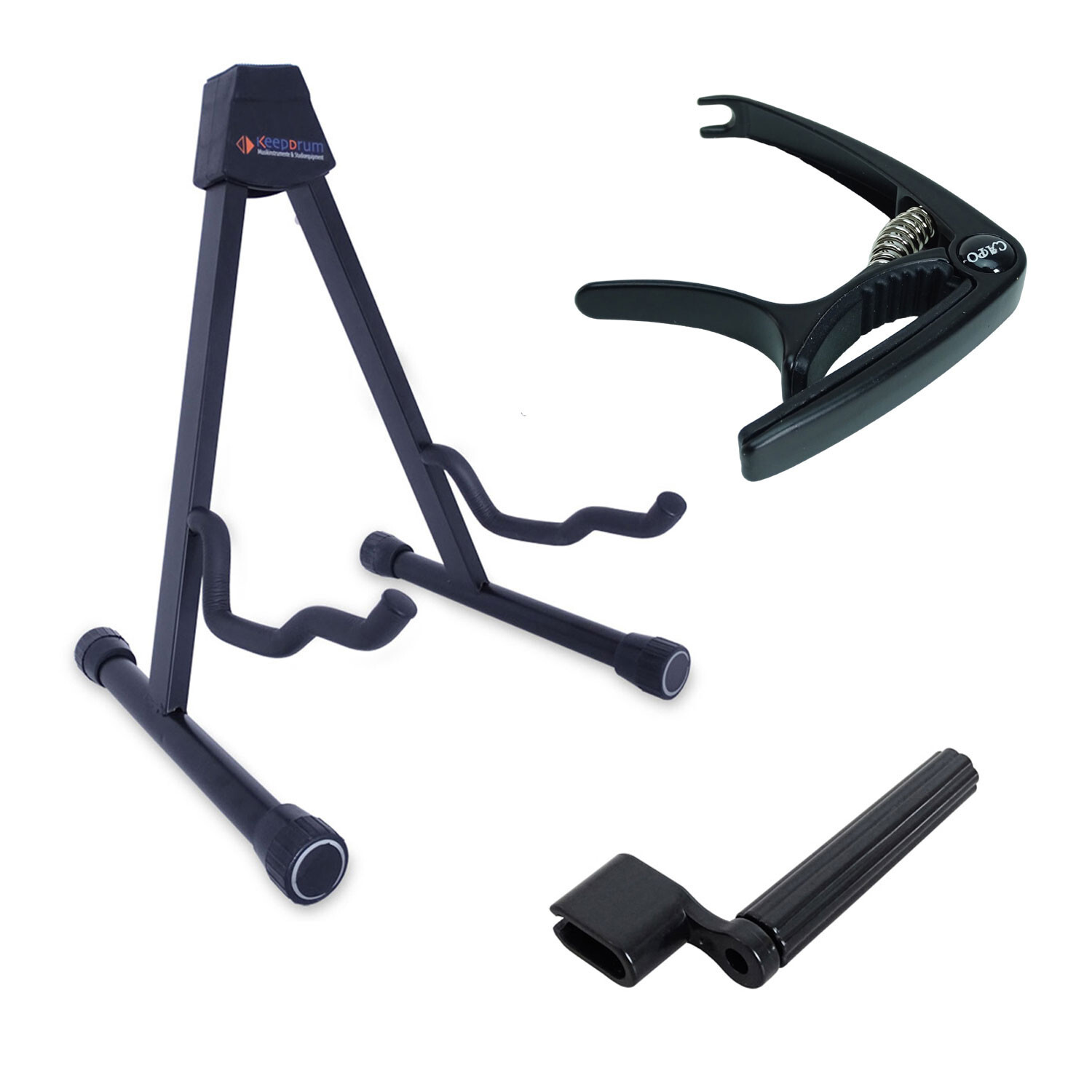Keepdrum Zubehör-Set für Gitarre Ständer Kapodaster Saitenkurbel