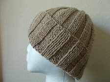 Hand knitted cozy and warm 100 wool beanie/hat, beige