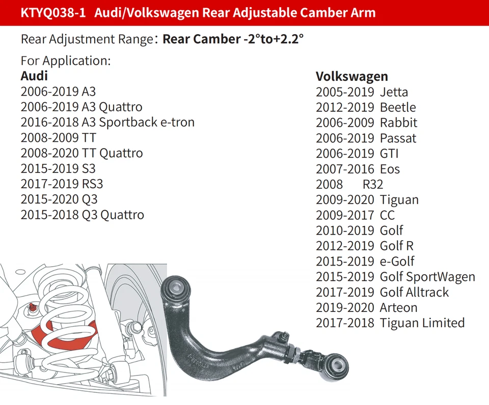 LYKT 2 Adjustable Rear Camber Arm for AudiA3、TT、S3、Q3& VW CC、Jetta、Passat、Tiguan Foto 2 de 4