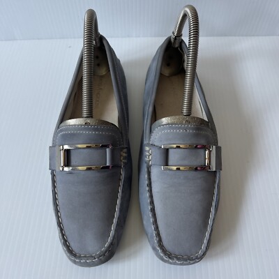 Enzo Angiolini Loafers Gray Suede Leather Uppers Slip On Shoes Silver Buckle 7.5