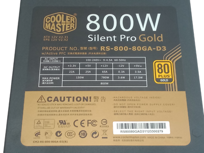 Cooler Master RS-800-80GA-D3 Silent Pro Gold 800W 80 Plus Semi-Mod
