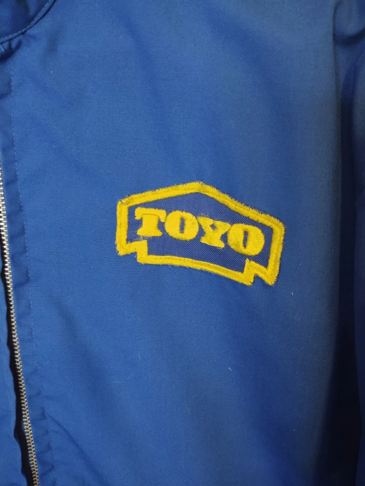 Chaqueta Camisa Swingster TOYO Neumáticos Vintage Grande Años 70 Azul Amarillo Rayas Carreras Foto 4 de 4
