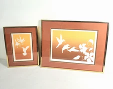 2 Pcs - Hummingbirds Embossed Modern Woodblock Prints Numbered Signed - S.Lanier