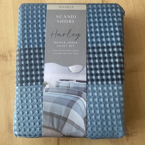 Scandi Shore Harley Waffle Check Duvet Set - Double 200x200cm - Picture 2 of 5