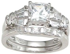1.5 CT .925 STERLING SILVER PRINCESS CUBIC ZIRCONIA WEDDING ENGAGEMENT RING SET