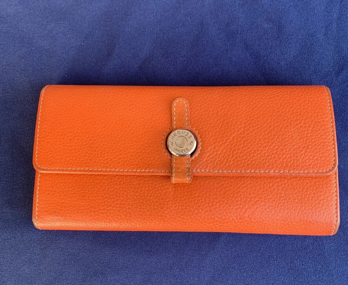 HERMES Orange Leather Dogon Purse Folded Wallet Clutch Vintage | eBay