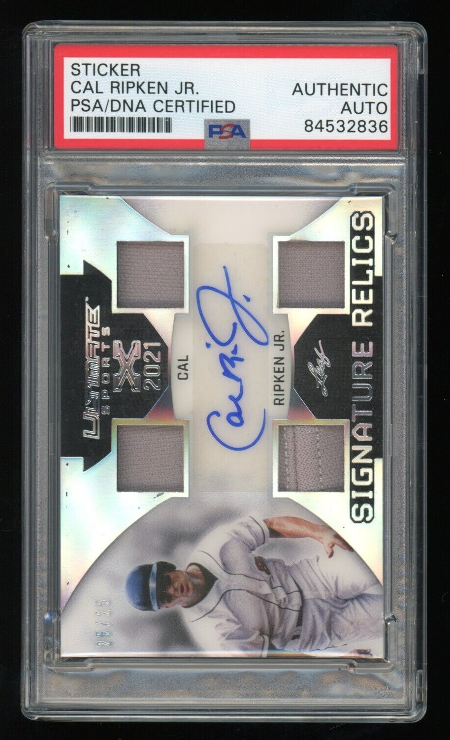 Cal Ripken Jr PSA/DNA (#25/25) 2021 Leaf Ultimate Sports Auto Quad Patch HOF