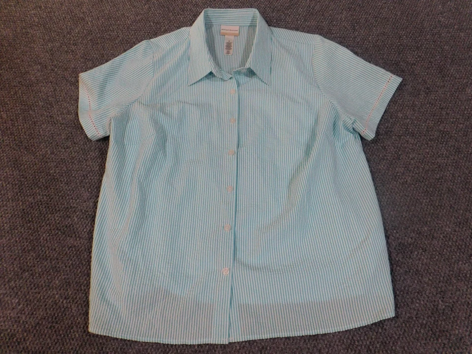 Alfred Dunner 2X Top Azul Rayas Capa Mujer Botón Poliéster Blanco Foto 2 de 4