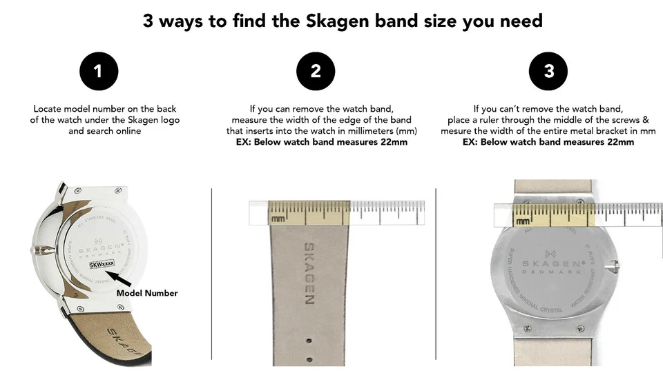 Genuine Leather Skagen Watch Strap Band, Screw Fit 12-30mm White Black Brown Tan - Image 4 of 4