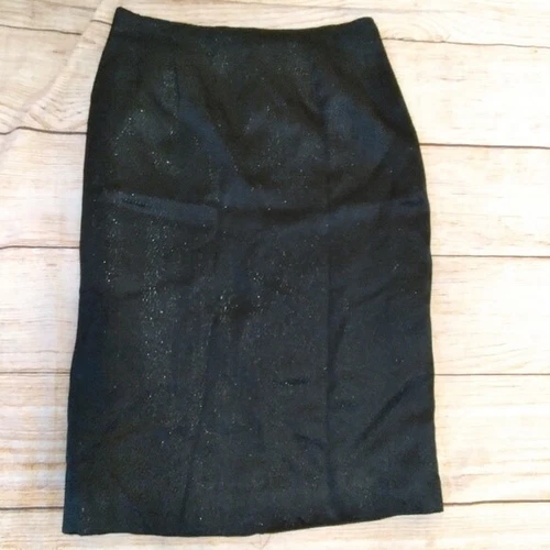Elegant tailored black metallic pencil skirt sz M