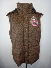 Pauls Boutique Gilet Womens Large Brown Leopard Print Embroidered Logo Hooded