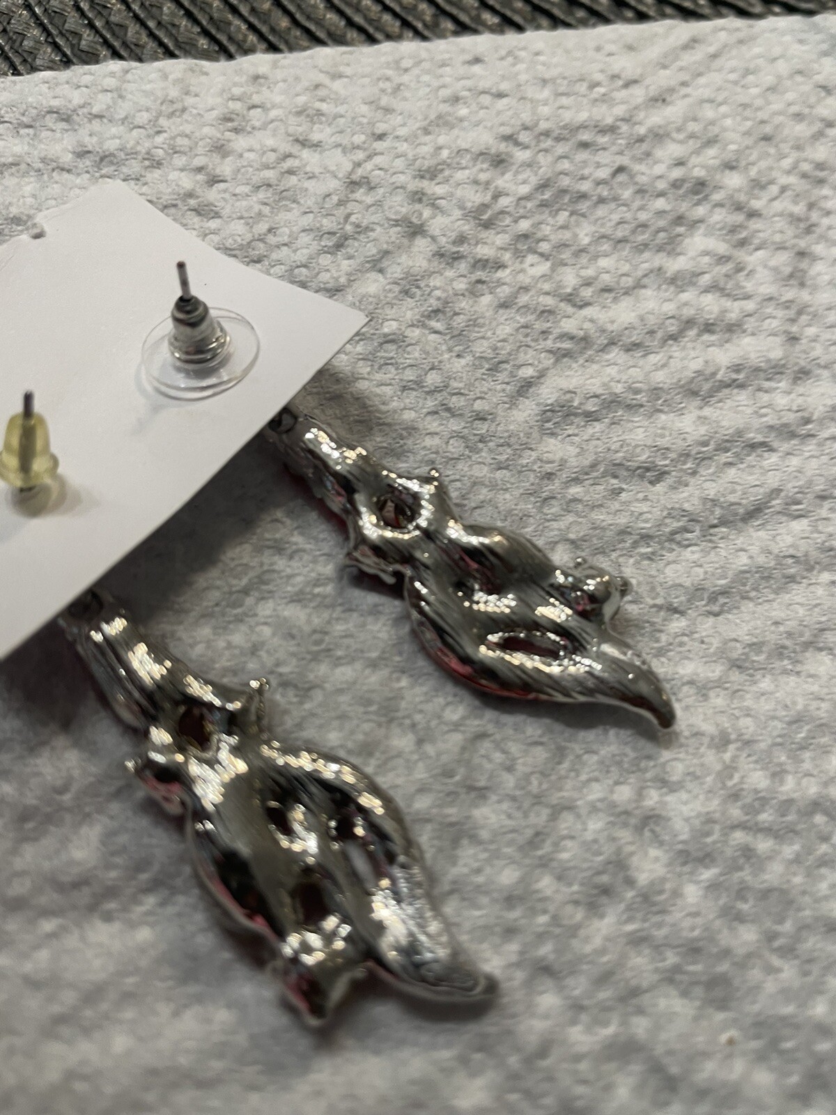 Earrings, Silver Tone Red, Rhinestone Dangle Earr… - image 8