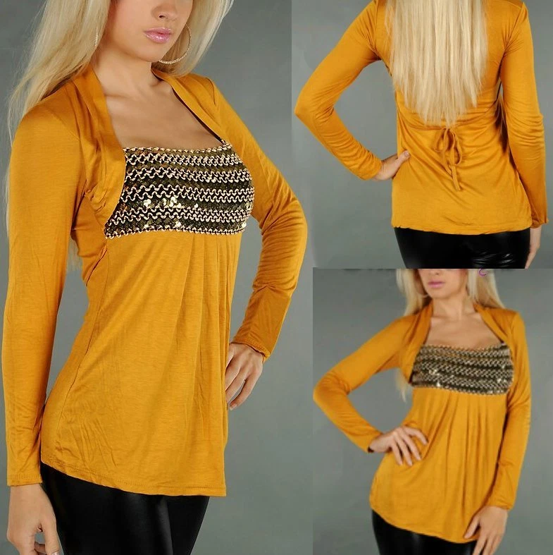 Top Bolero Bandou Paillettes Sexy Femme 34 36 38 Jaune Moutarde NEU eBay