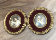 2 Ancien portrait miniature Madame Du Barry et petite fille aux cerises