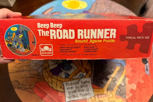 Golden Vintage 1983 Round Puzzle “Beep Beep” Road Runner Looney Tunes 20” 125 Pc - Picture 3 of 13