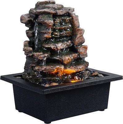 Home Décor Waterfall Meditation Fountain Indoor Tabletop Many Natural RiverRocks