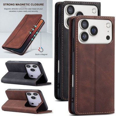 For iPhone 17 Pro Max/Air/17e Leather Wallet Shockproof Pouch Folio Case Cover