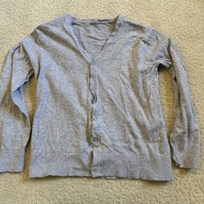 Uniqlo Kids V Neck Cardigan Sweater Long Sleeve Button Gray Girls 9-10 Cotton