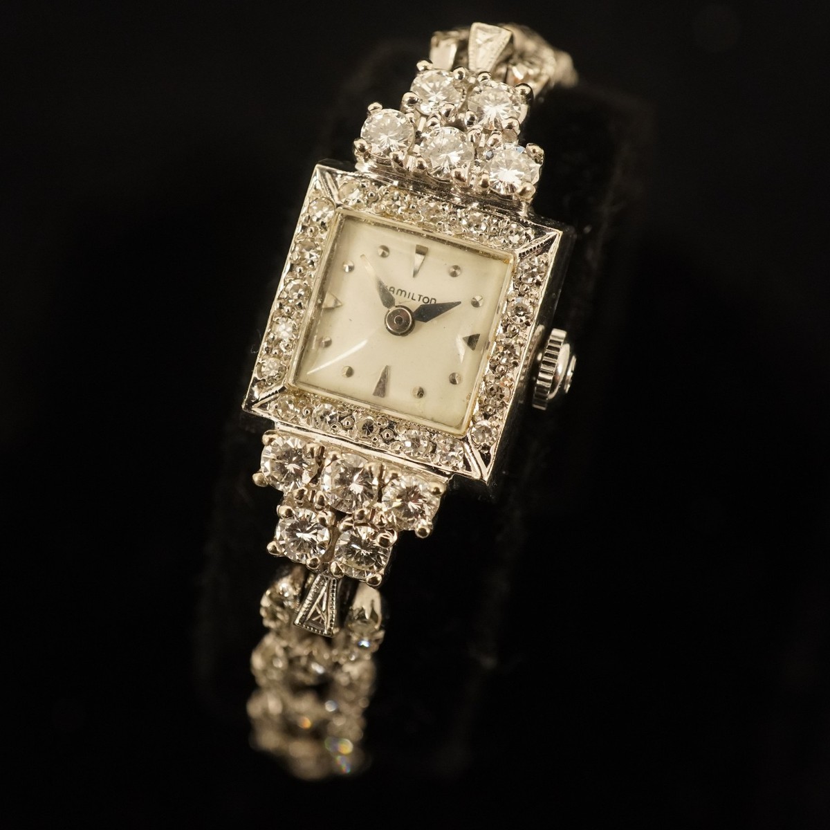 Vintage Hamilton 14k White Gold Diamond Ladies Watch, Keeps Time Free  Ship US