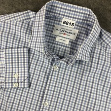 Mizzen Main Men's Performance Shirt XL Blue Gingham Leeward Trim Fit Long Sleeve