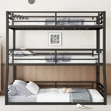 Full/Full XL Over Full/Full XL Over Queen Metal Triple Bunk Bed with Guardrails